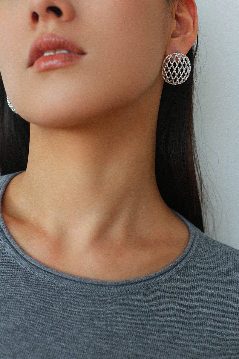 Hollow Mesh Orb Stud Earrings - floysun