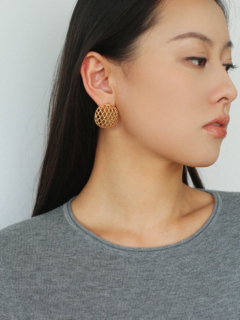 Hollow Mesh Orb Stud Earrings - floysun