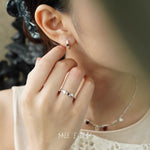 Hugging Hand & Red Tiger's Eye Hoop Earrings - floysun