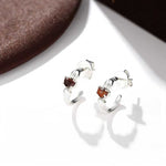 Hugging Hand & Red Tiger's Eye Hoop Earrings - floysun