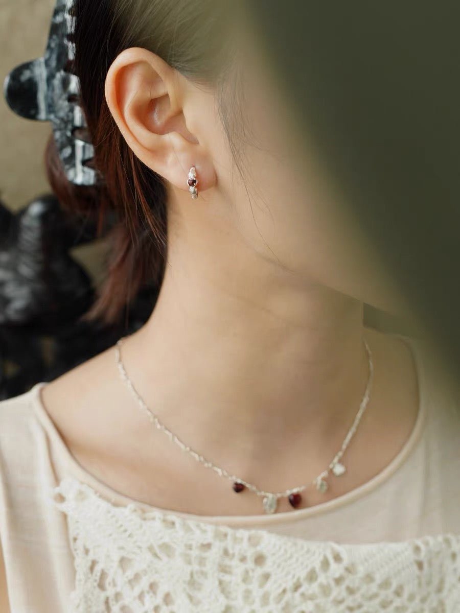 Hugging Hand & Red Tiger's Eye Hoop Earrings - floysun
