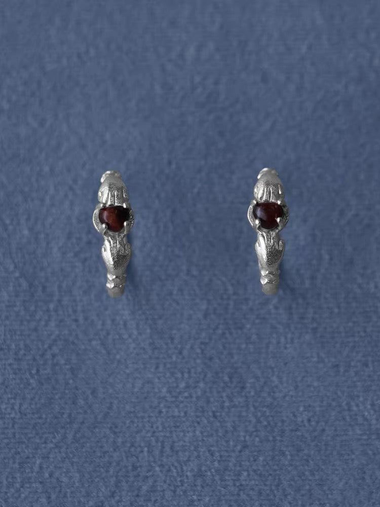 Hugging Hand & Red Tiger's Eye Hoop Earrings - floysun