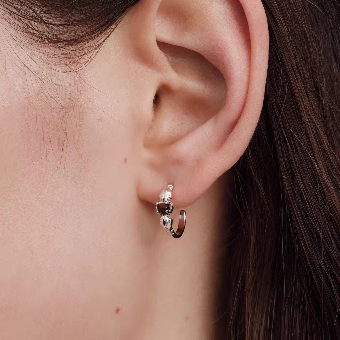 Hugging Hand & Red Tiger's Eye Hoop Earrings - floysun