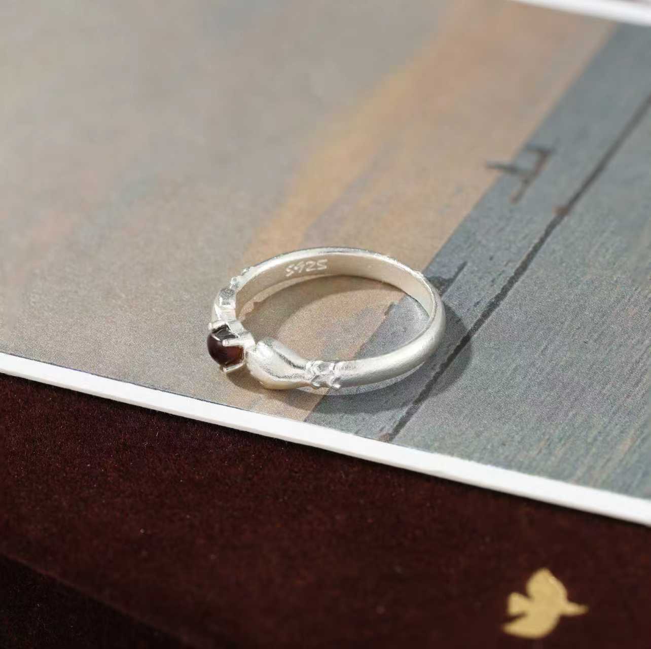 Hugging Hands & Red Tiger's Eye Ring - floysun