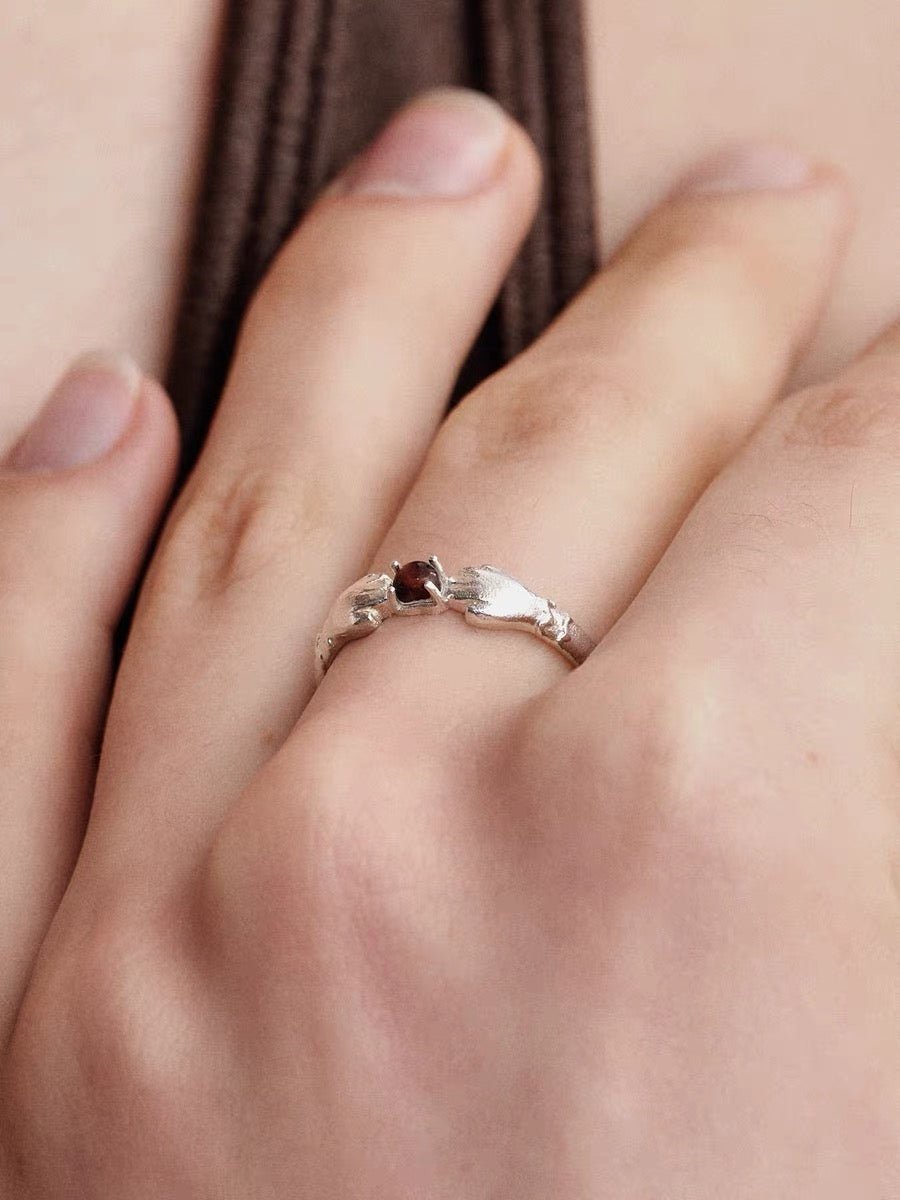 Hugging Hands & Red Tiger's Eye Ring - floysun