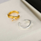 Organic Liquid Metal Ear Cuff - S925 Sterling Silver with Teardrop Zircon