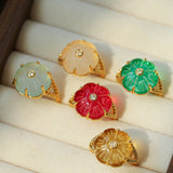 Handcrafted Glass Flower Dome Ring - Romantic Floral Adjustable Ring