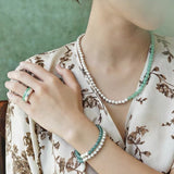 Two-Tone Brushed S925 Silver & Green Aventurine Beaded Necklace