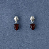 Vintage Palm & Red Tiger's Eye Heart Drop Earrings