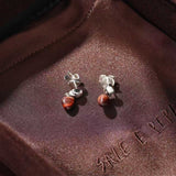 Vintage Palm & Red Tiger's Eye Heart Drop Earrings