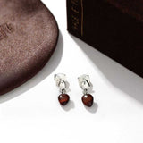 Vintage Palm & Red Tiger's Eye Heart Drop Earrings