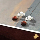 Vintage Palm & Red Tiger's Eye Heart Drop Earrings