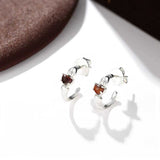 Hugging Hand & Red Tiger's Eye Hoop Earrings