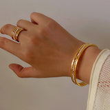 Hand Hammered Textured Inlaid Pearl Natural Stone Glass Open Cuff Bangle
