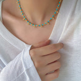 Soothing Blue Turquoise Tiny Flower Beaded Necklace