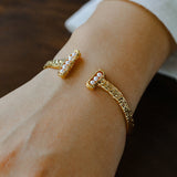 Vintage Crinkled Tin Foil Textured Pearl Open Cuff Bracelets