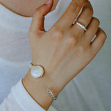 Vintage Hammered Lava Texture White Mother of Pearl Open Cuff Bracelet