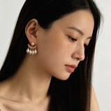 Removable Tassel & Linear Zircon Freshwater Pearl Drop Stud Earrings