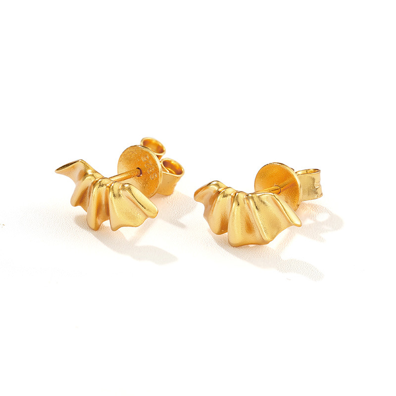 Gold ruffle stud earrings with post backs