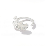 Angled view of silver ruffle open ring