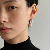 Natural Freshwater Pearl and Cubic Zirconia Interlocking Hoop Earrings
