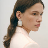 Sculpted white petal statement stud earrings in 925 sterling silver