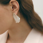 Sculpted white petal statement stud earrings in 925 sterling silver