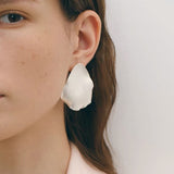 Sculpted white petal statement stud earrings in 925 sterling silver