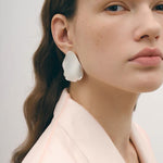 Sculpted white petal statement stud earrings in 925 sterling silver