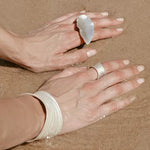 Sculptural white ripple adjustable open ring in 925 sterling silver