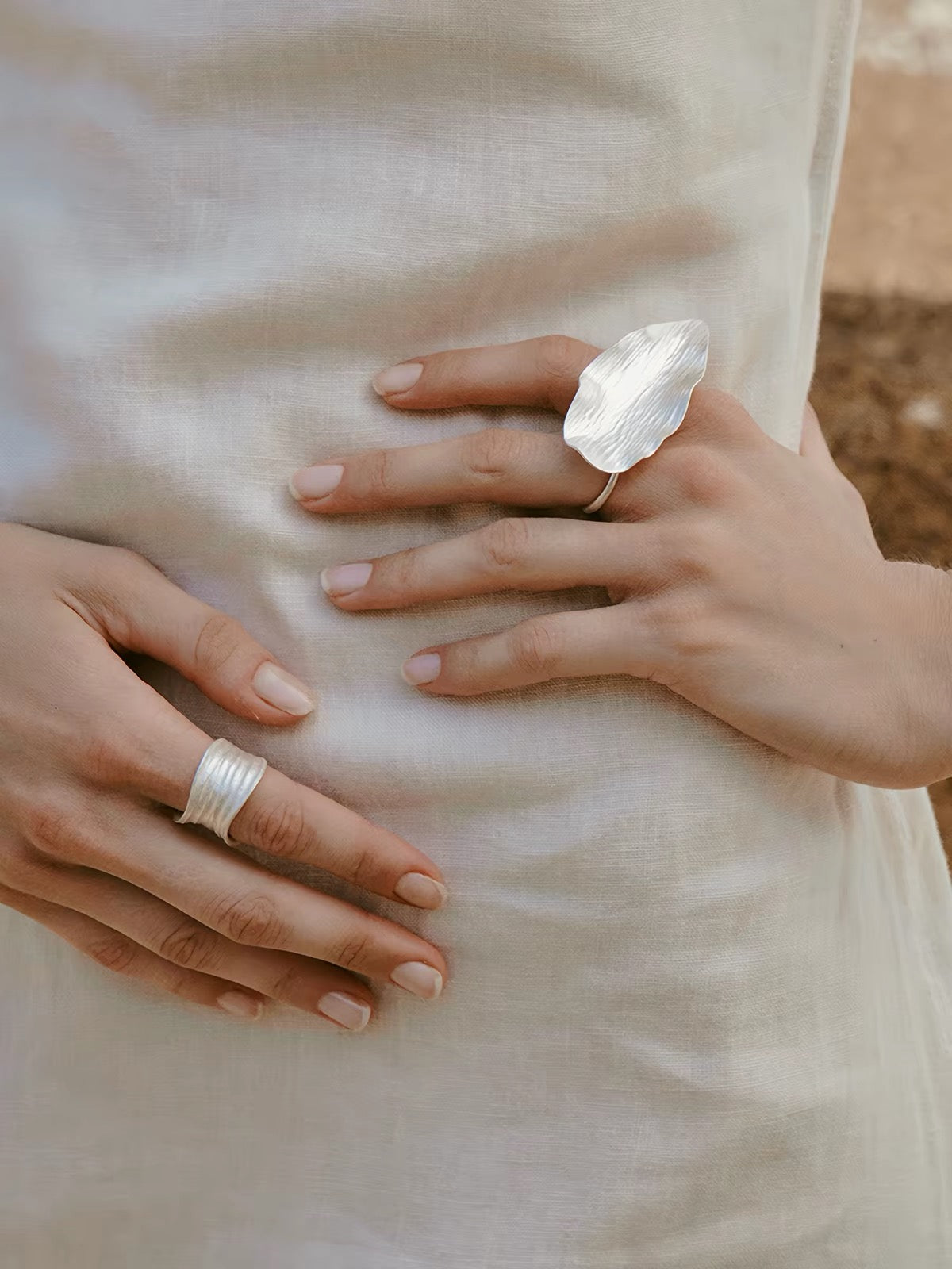 Sculptural white ripple adjustable open ring in 925 sterling silver