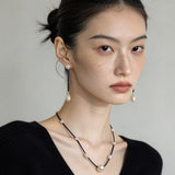 Minimalist Black Glass & Freshwater Pearl Beaded Necklace