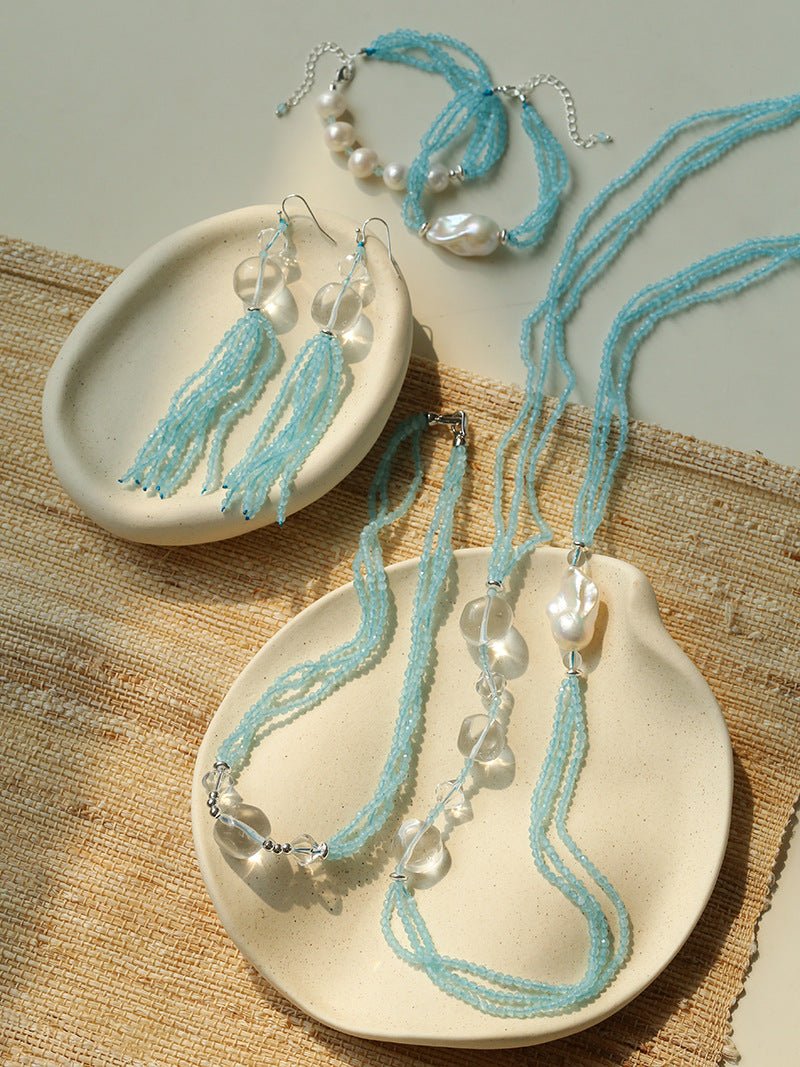 Ice Blue Cat Eye Layered Bracelet - floysun