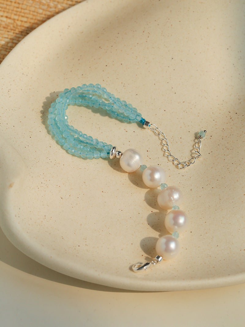 Ice Blue Cat Eye Layered Bracelet - floysun