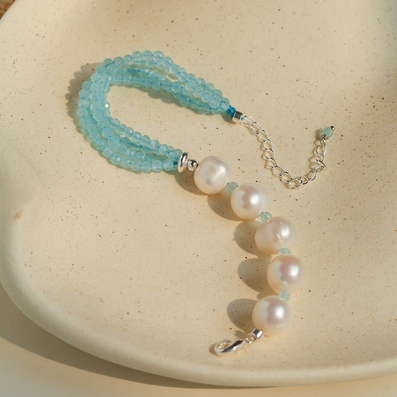 Ice Blue Cat Eye Layered Bracelet - floysun