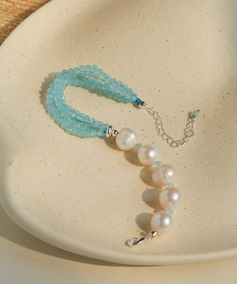 Ice Blue Cat Eye Layered Bracelet - floysun