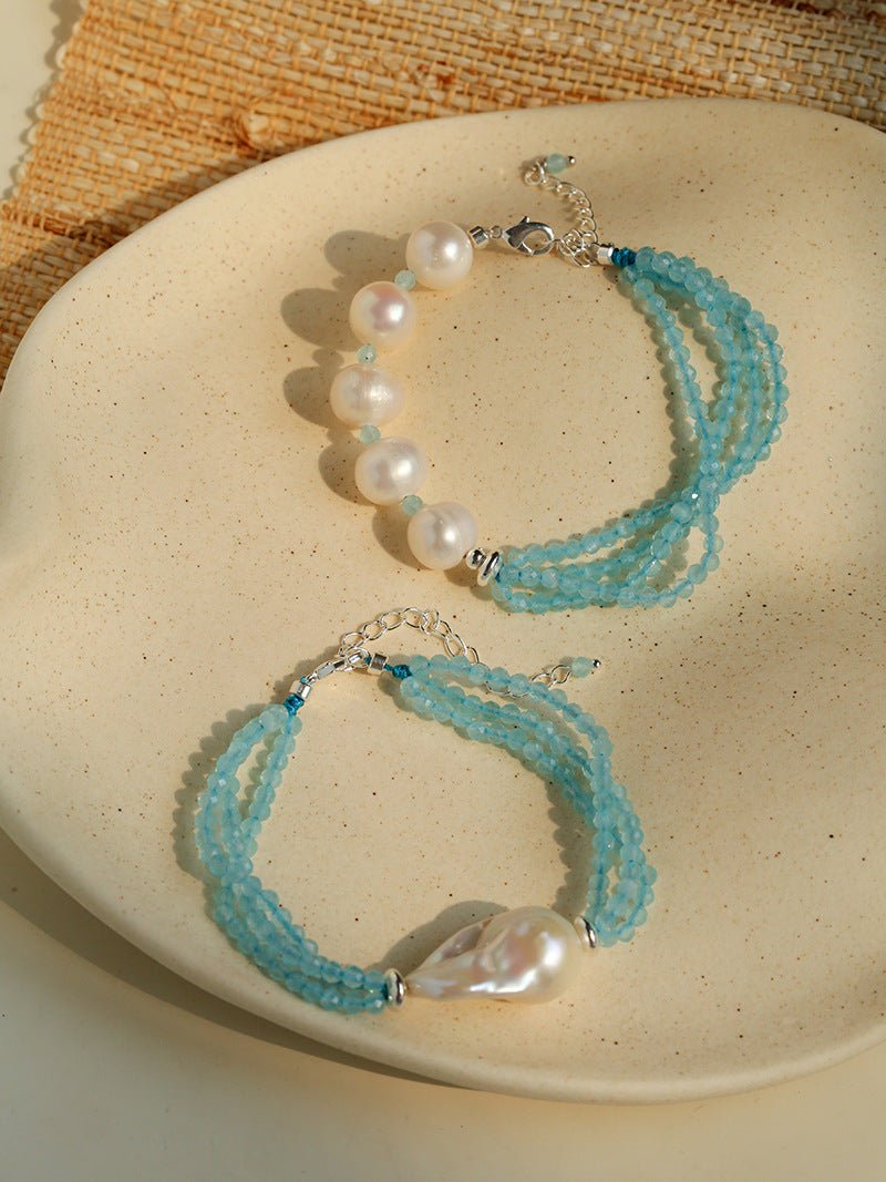 Ice Blue Cat Eye Layered Bracelet - floysun