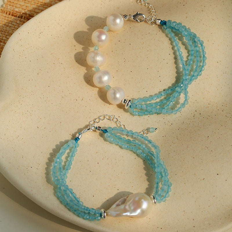 Ice Blue Cat Eye Layered Bracelet - floysun