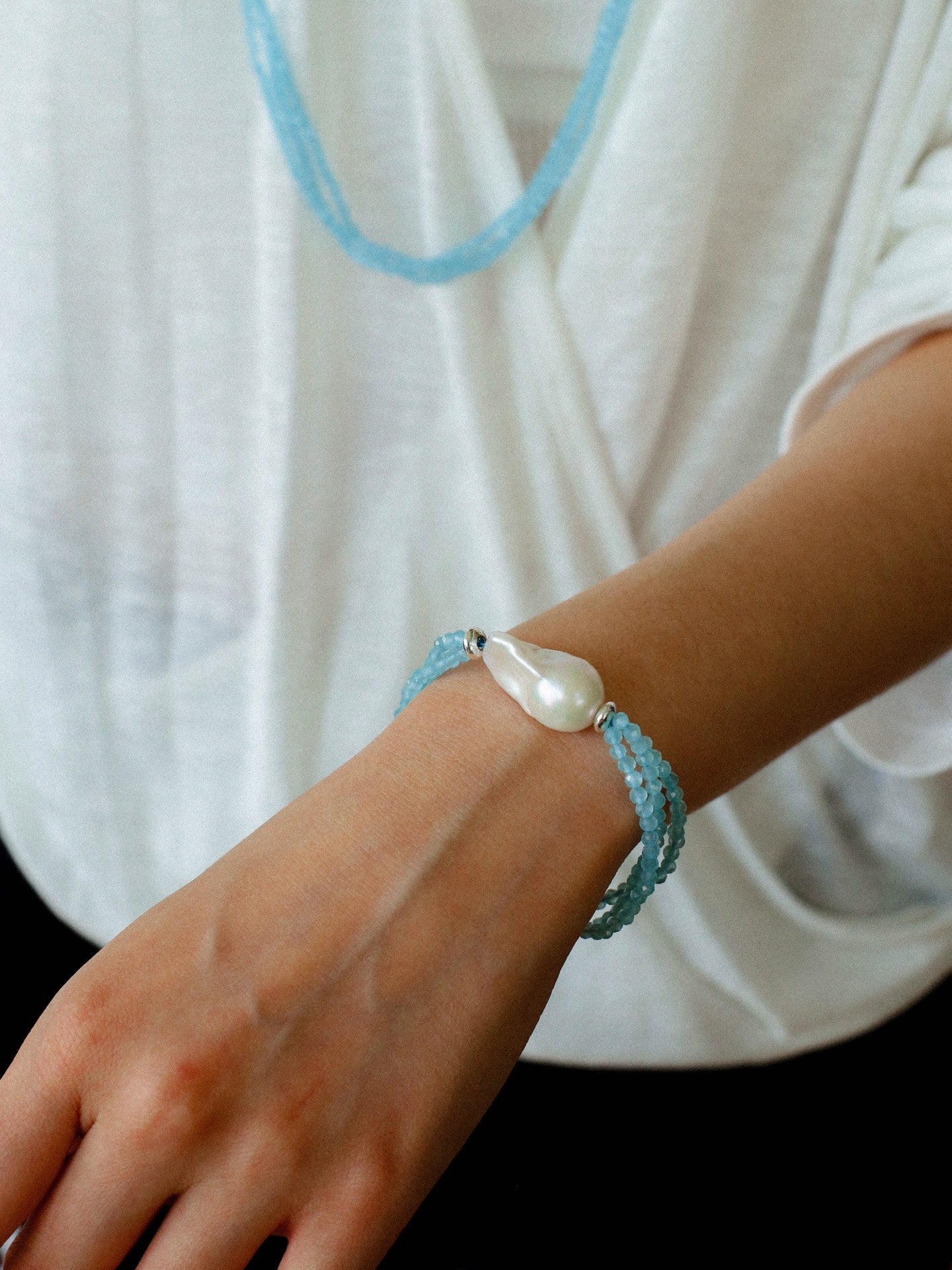 Ice Blue Cat Eye Layered Bracelet - floysun