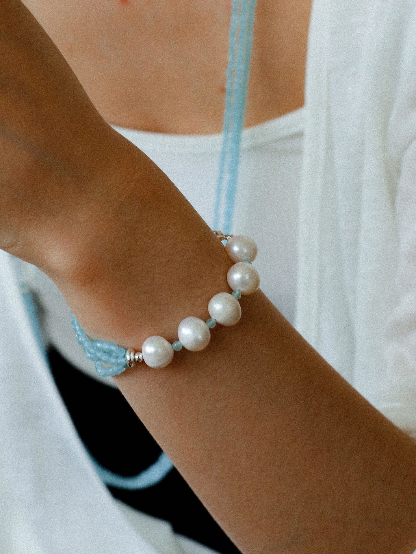 Ice Blue Cat Eye Layered Bracelet - floysun