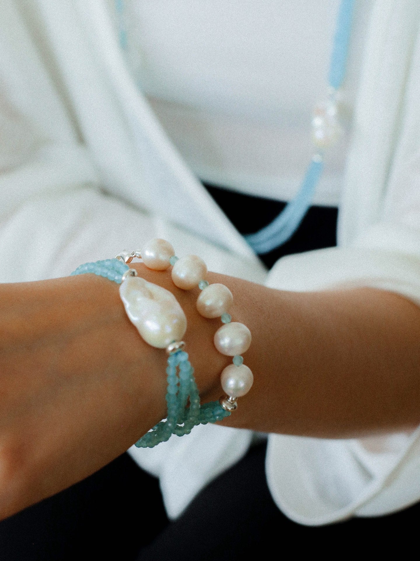 Ice Blue Cat Eye Layered Bracelet - floysun