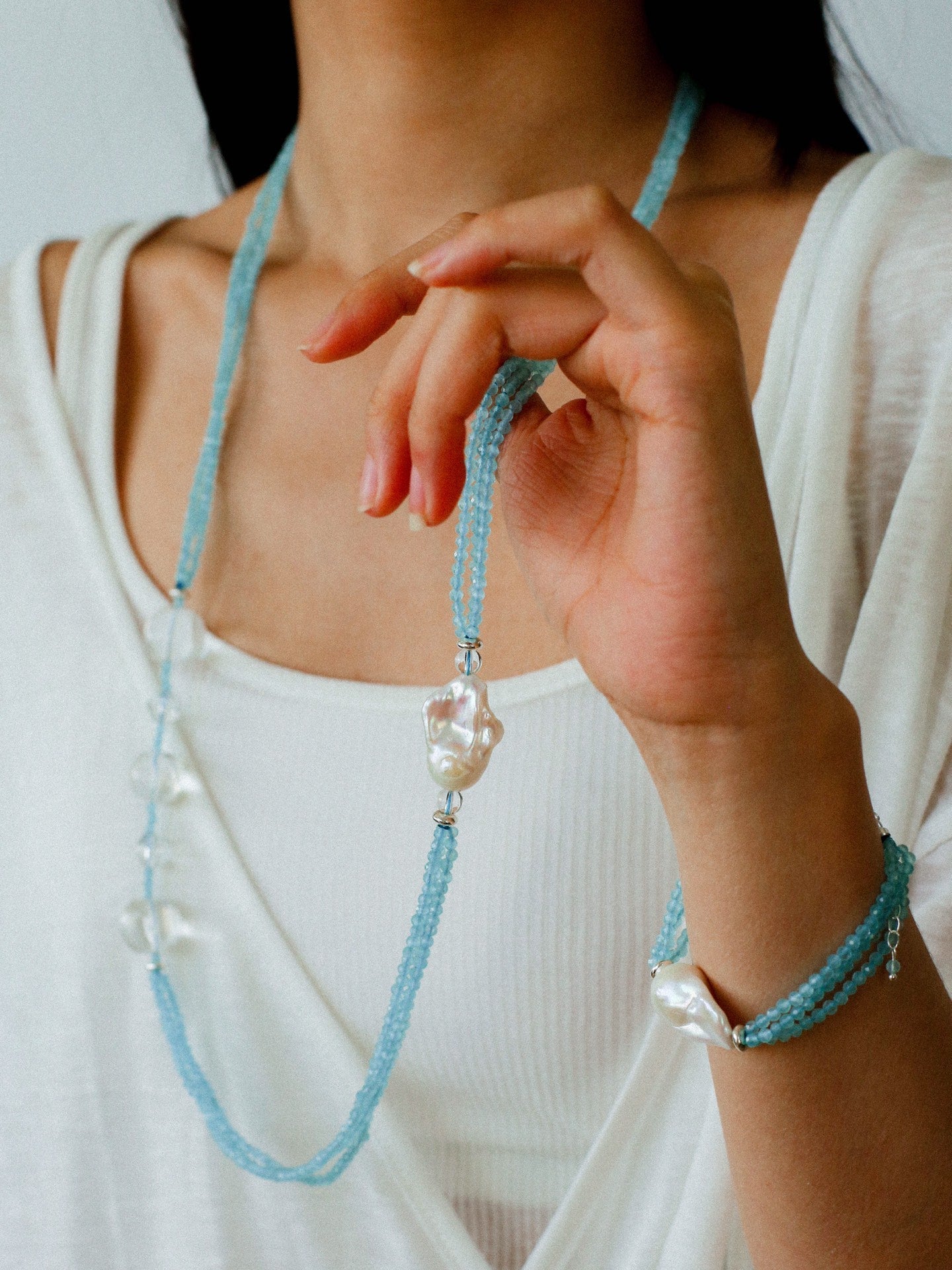 Ice Blue Cat Eye Layered Bracelet - floysun