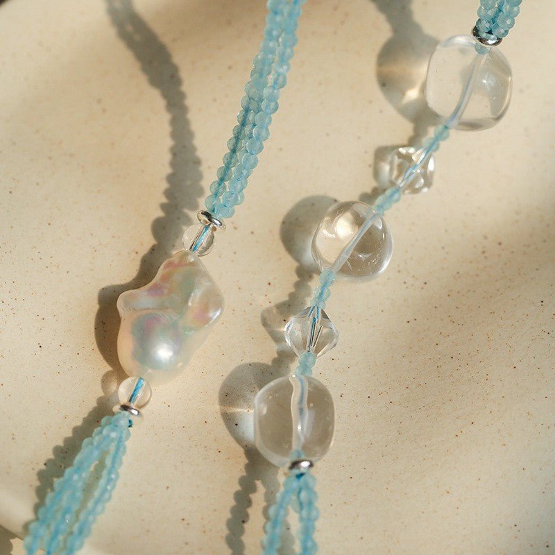 Ice Blue Cat Eye Layered Necklace - floysun