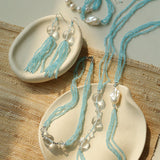 Ice Blue Cat Eye Layered Necklace - floysun
