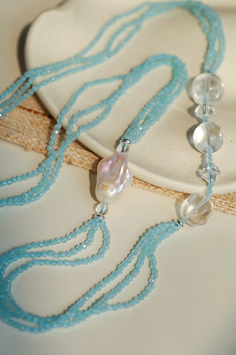 Ice Blue Cat Eye Layered Necklace - floysun
