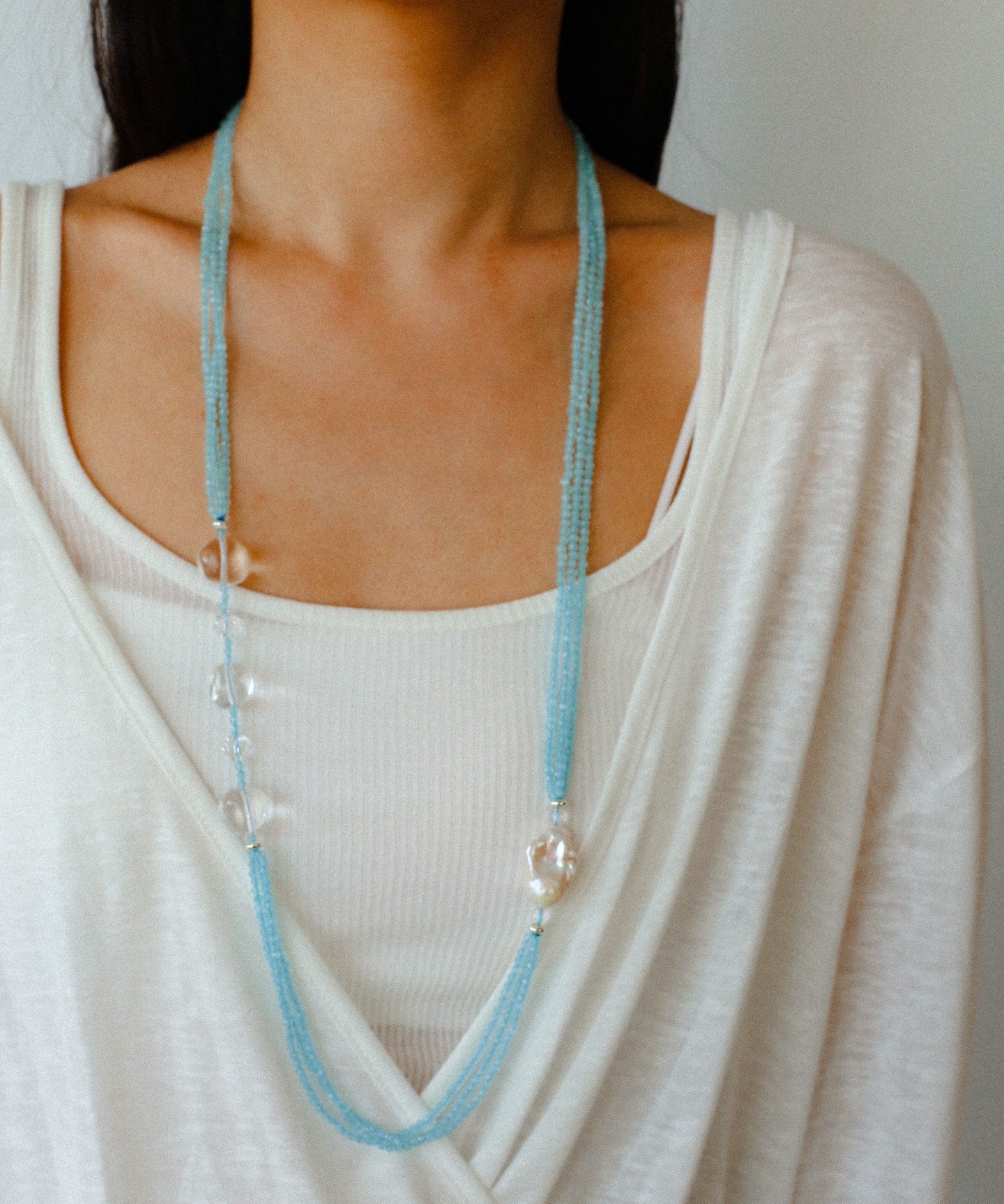 Ice Blue Cat Eye Layered Necklace - floysun