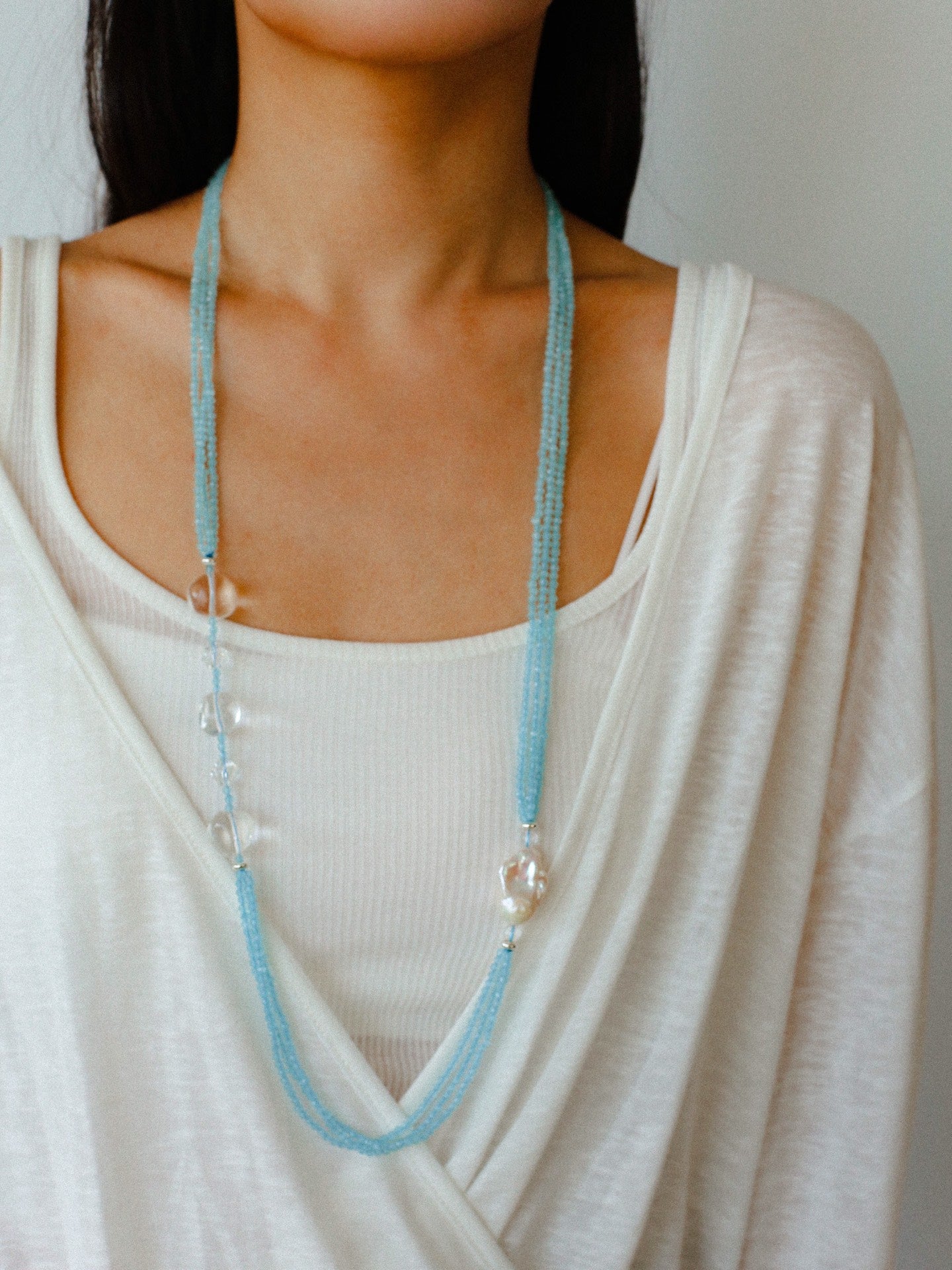 Ice Blue Cat Eye Layered Necklace - floysun