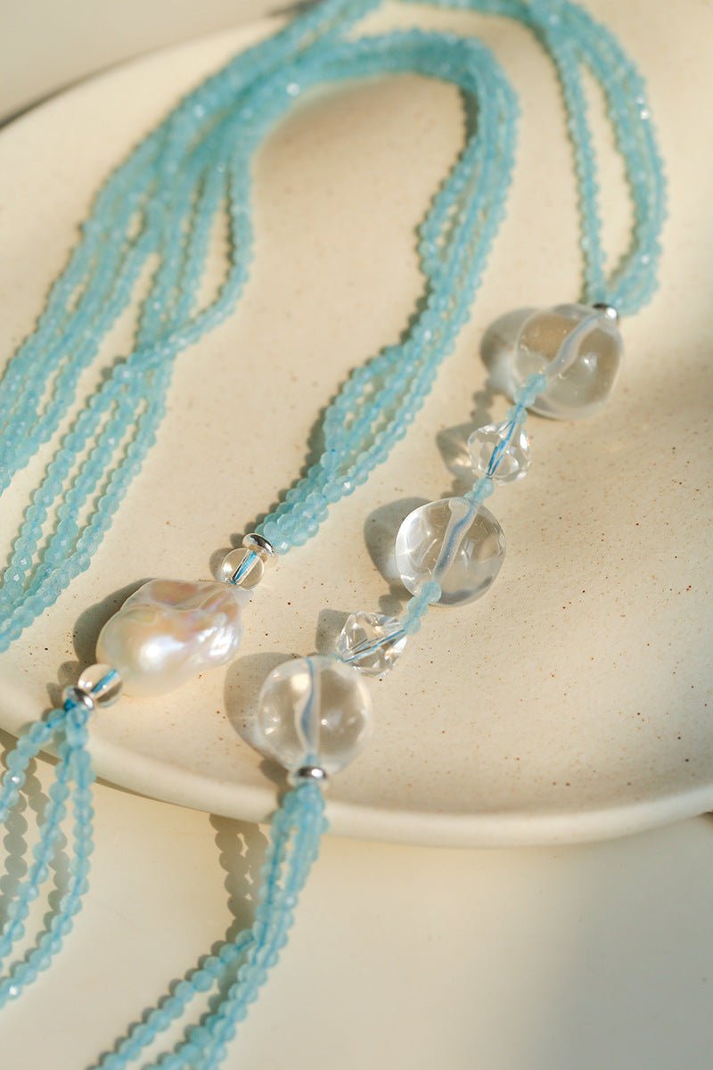Ice Blue Cat Eye Layered Necklace - floysun