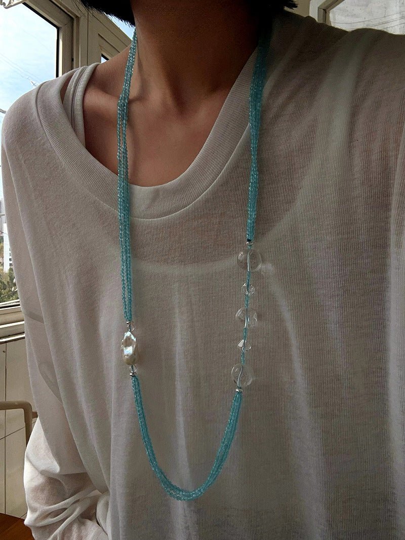 Ice Blue Cat Eye Layered Necklace - floysun