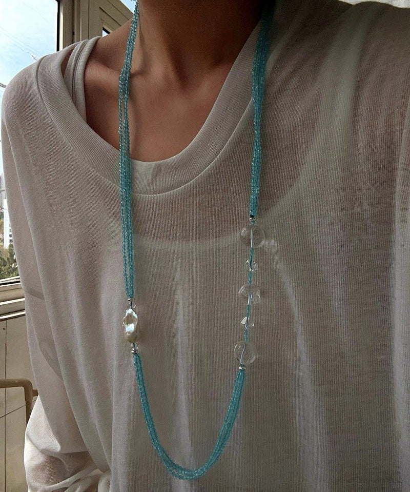 Ice Blue Cat Eye Layered Necklace - floysun